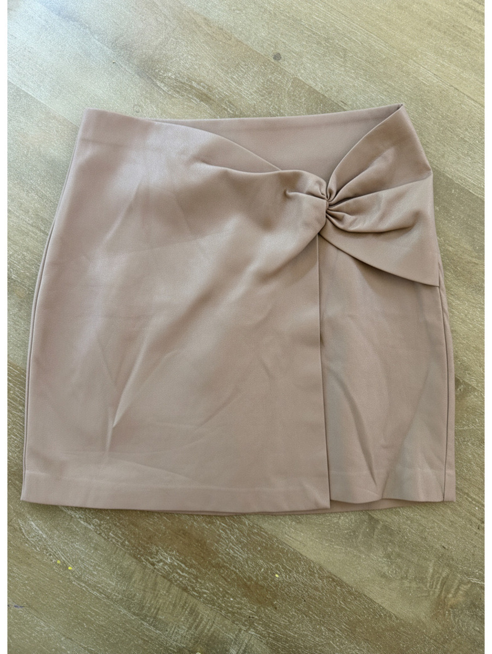 Primark Taupe Faux Leather Mini Skirt Women's Size 6 Twist Bow Fall Skirt